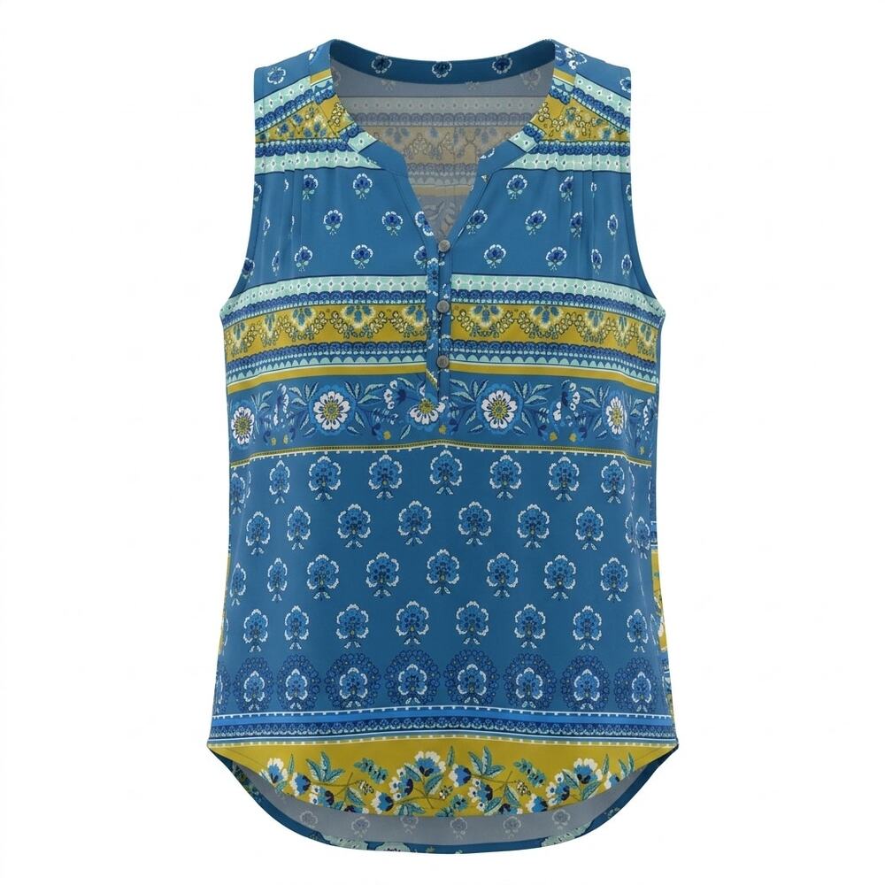 Sonoma Goods For Life Blue Geometric Floral Sleeveless Blouse Women Size S